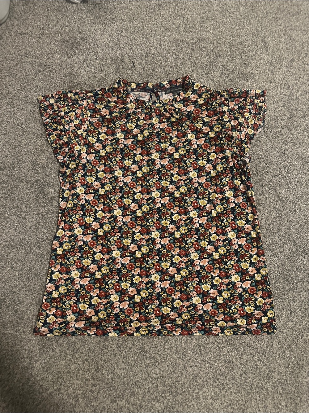 Adrianna Papell Black Multi Floral Short Sleeve Crewneck Top